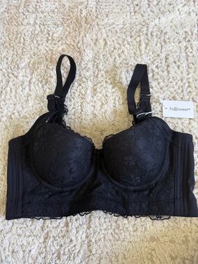 Fallsweet Black Lace Longline Underwire Bra